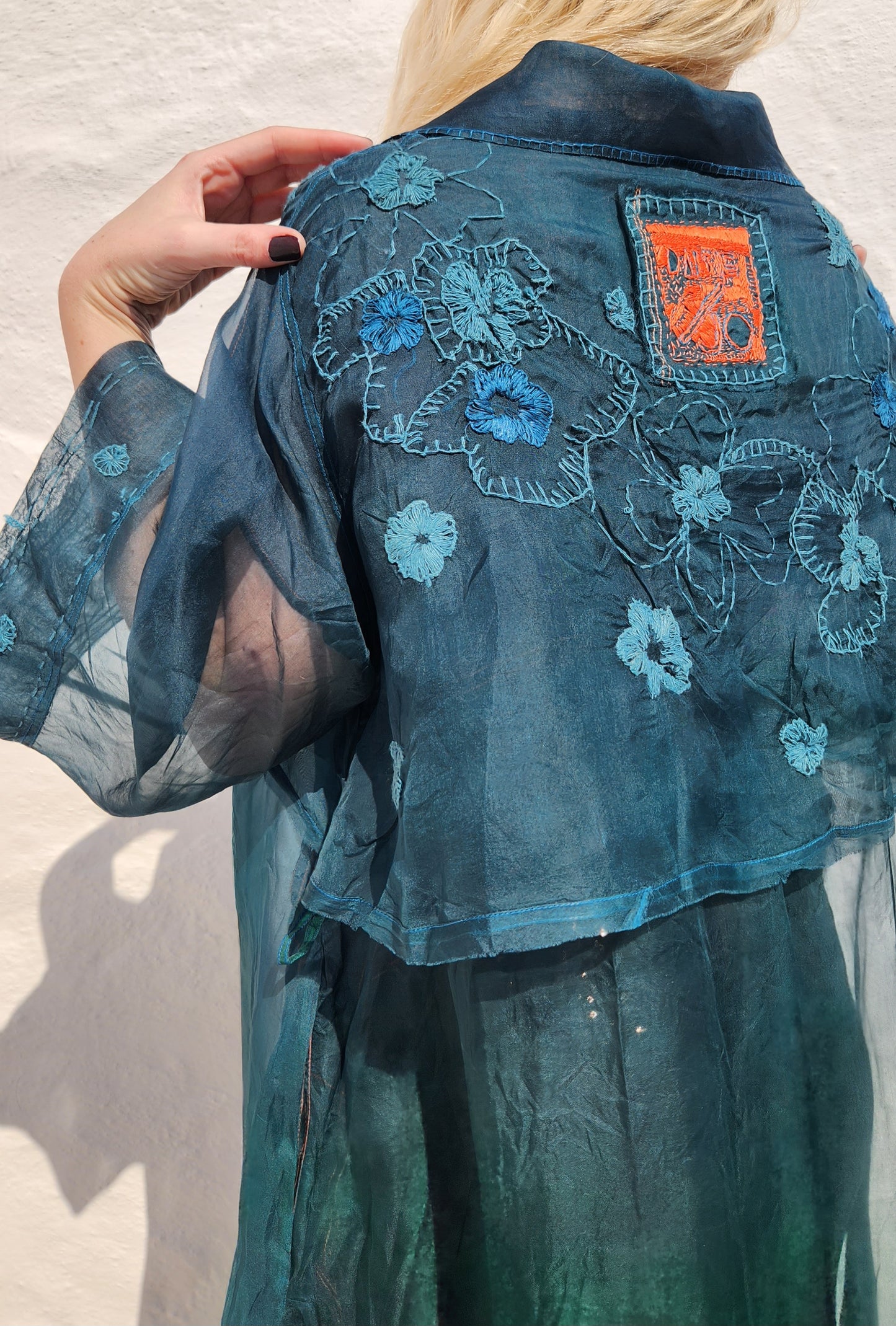 PETROL EMBROIDERED TRENCH COAT