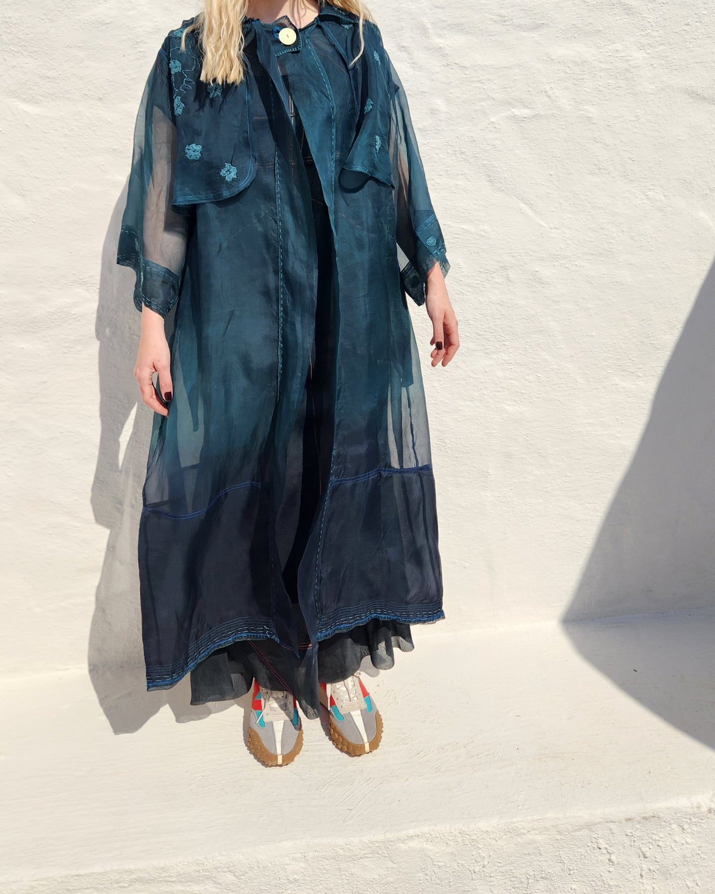 PETROL EMBROIDERED TRENCH COAT
