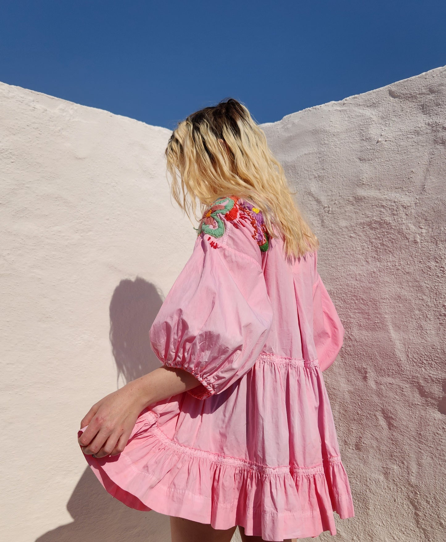 HAND DYED COTTON WRAP DRESS - Pink 03