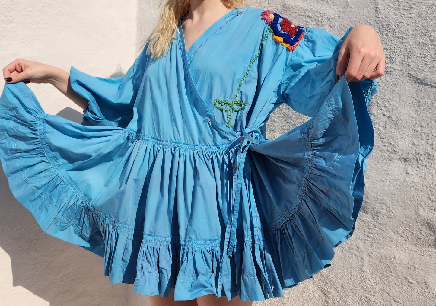 HAND DYED COTTON WRAP DRESS - Blue