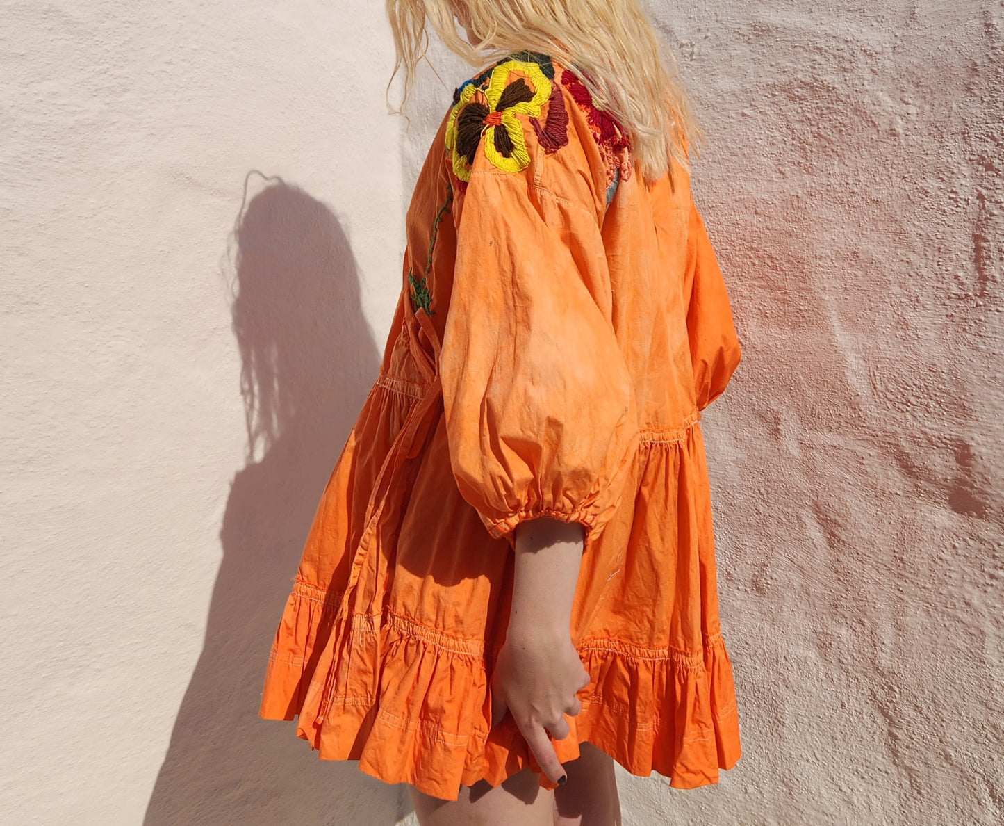 HAND DYED COTTON WRAP DRESS - Orange 01