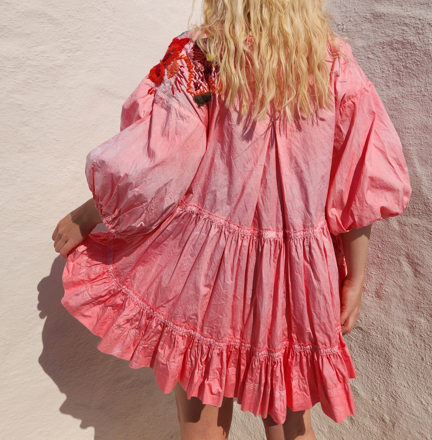 HAND DYED COTTON WRAP DRESS - Pink 02