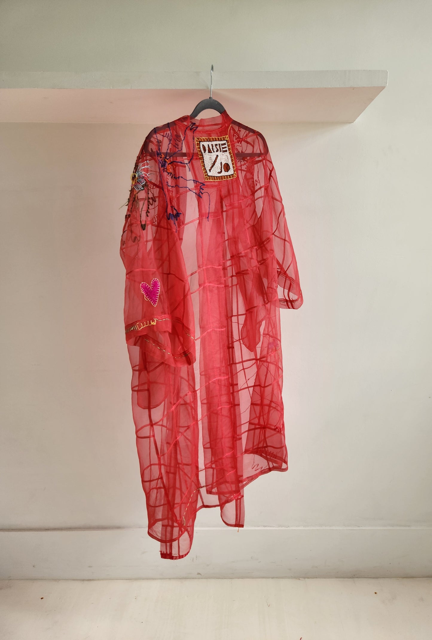 Pink patched silk organza kimono