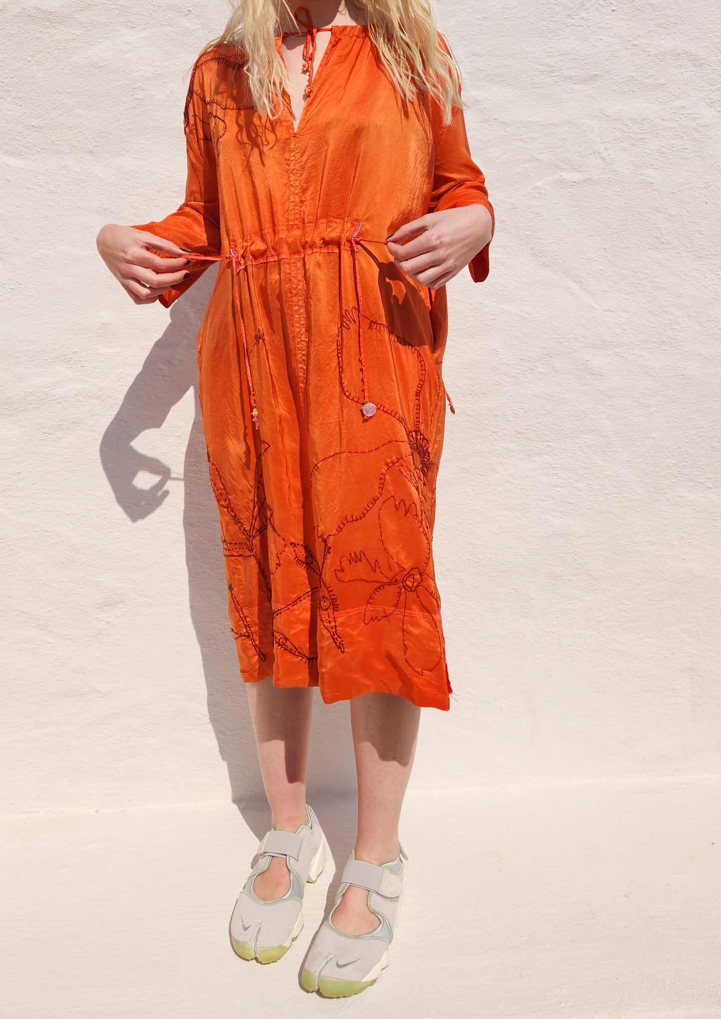 ORANGE SILK GATHER DRESS