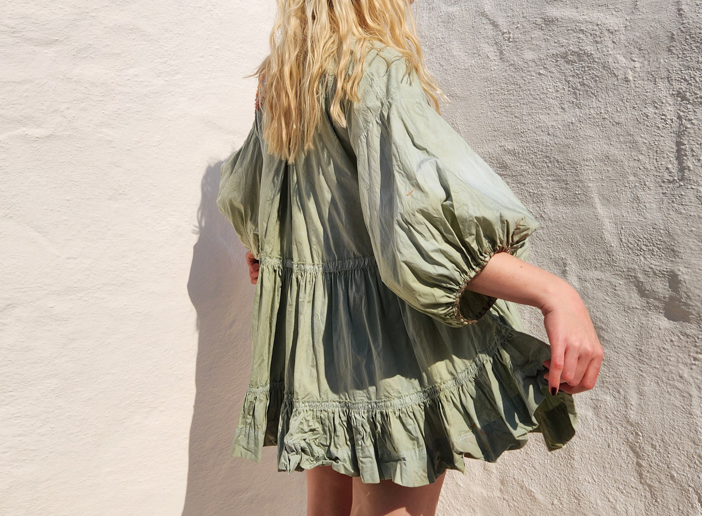 HAND DYED COTTON WRAP DRESS - Sage