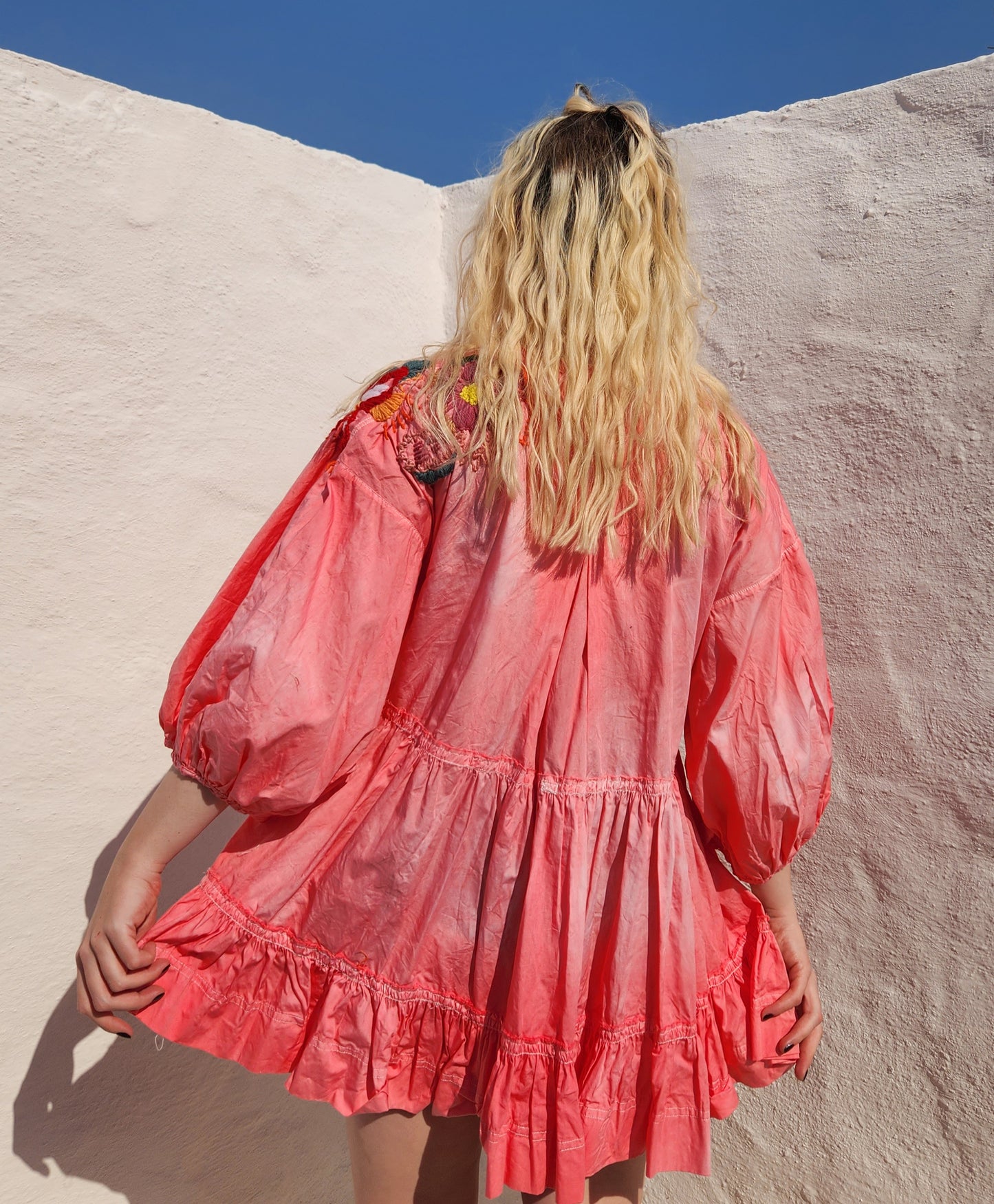 HAND DYED COTTON WRAP DRESS - Pink 01