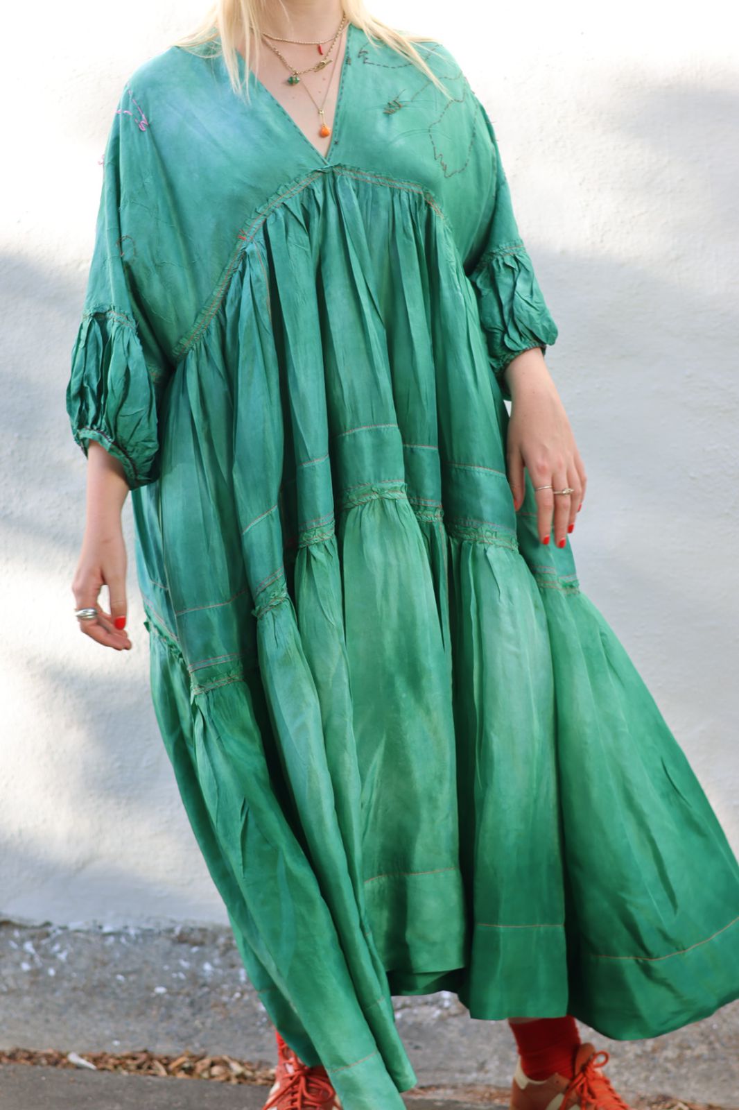 GREEN HEIDI DRESS IN SILK