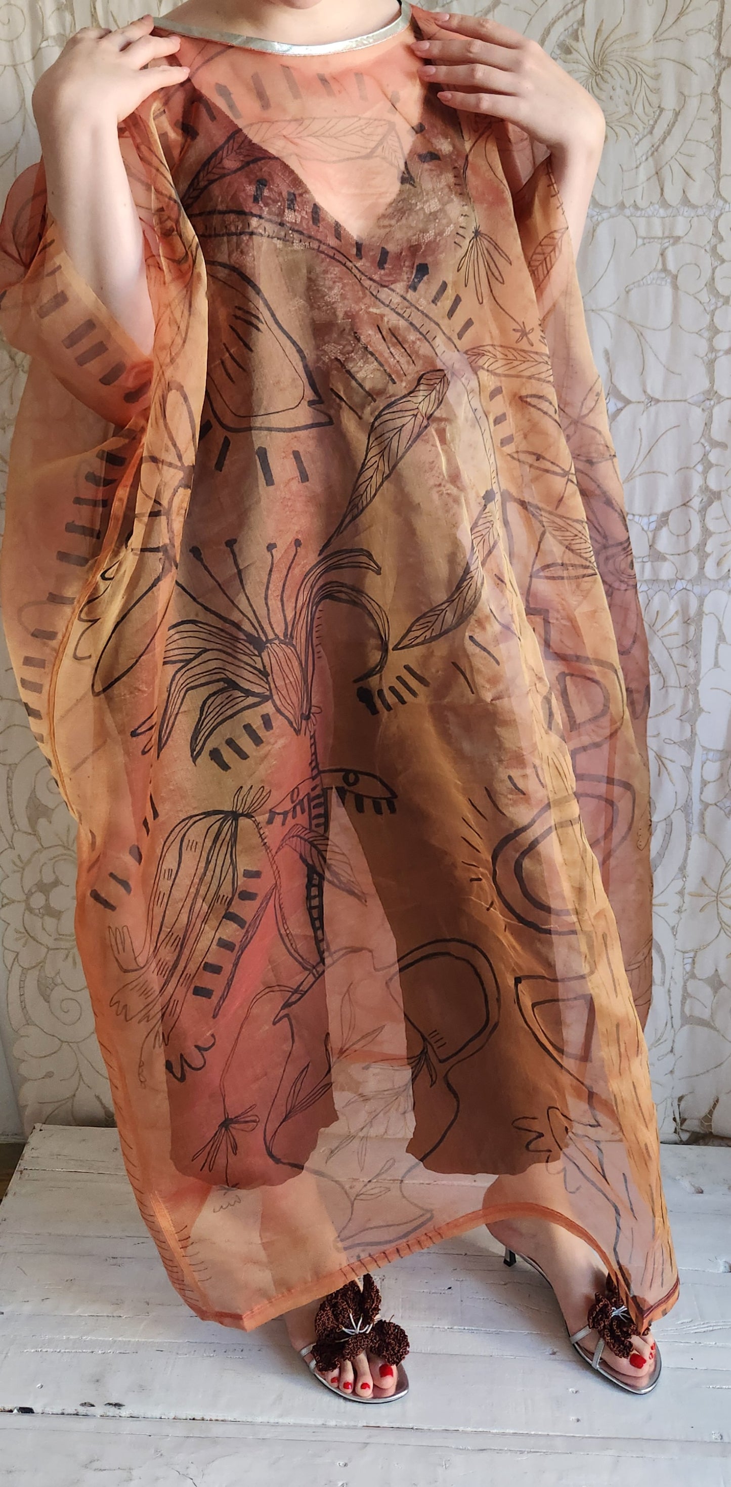 HAND PAINTED SILK ORGANZA DRESS