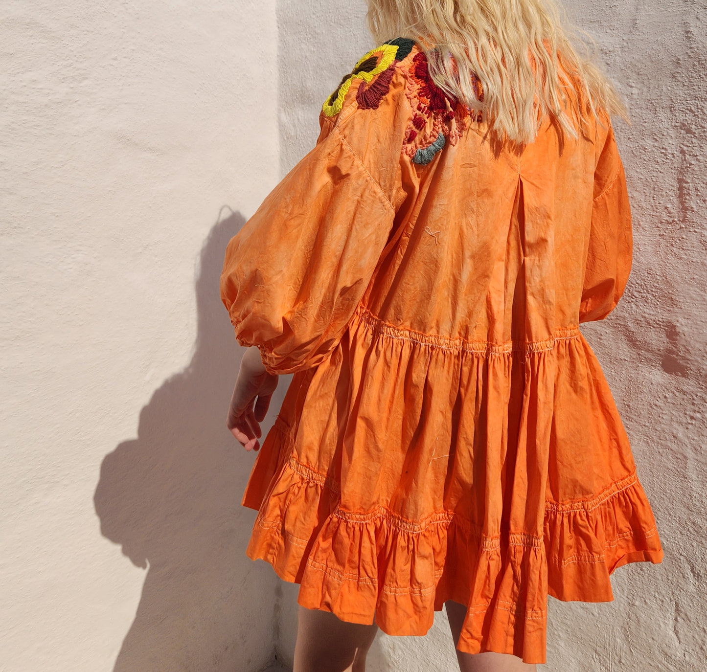 HAND DYED COTTON WRAP DRESS - Orange 01