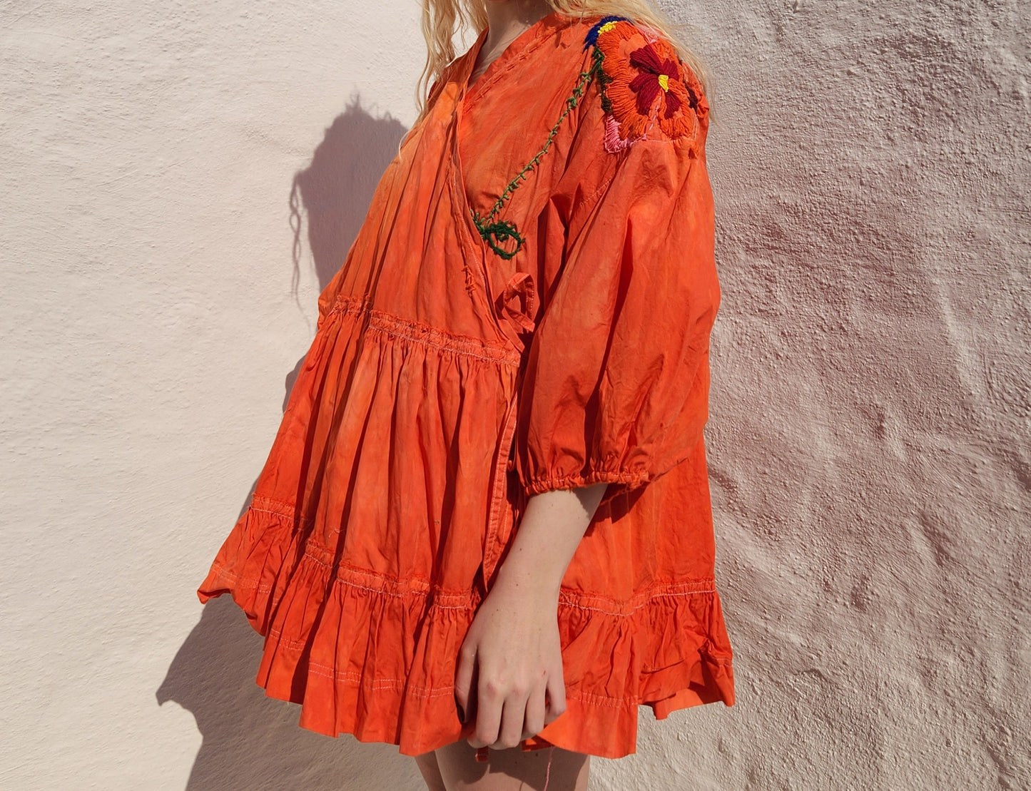 HAND DYED COTTON WRAP DRESS - Orange 02