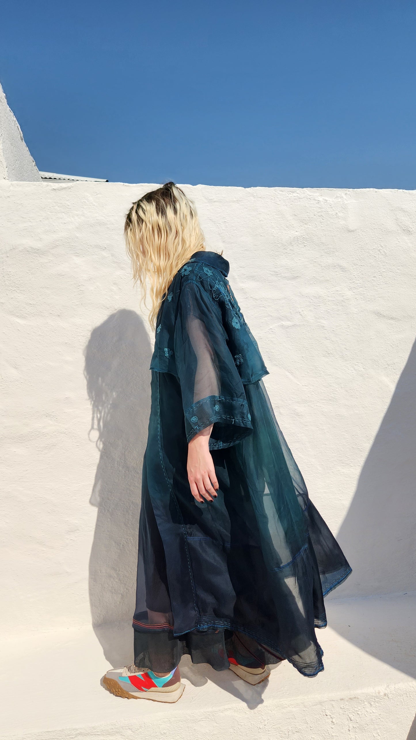 PETROL EMBROIDERED TRENCH COAT
