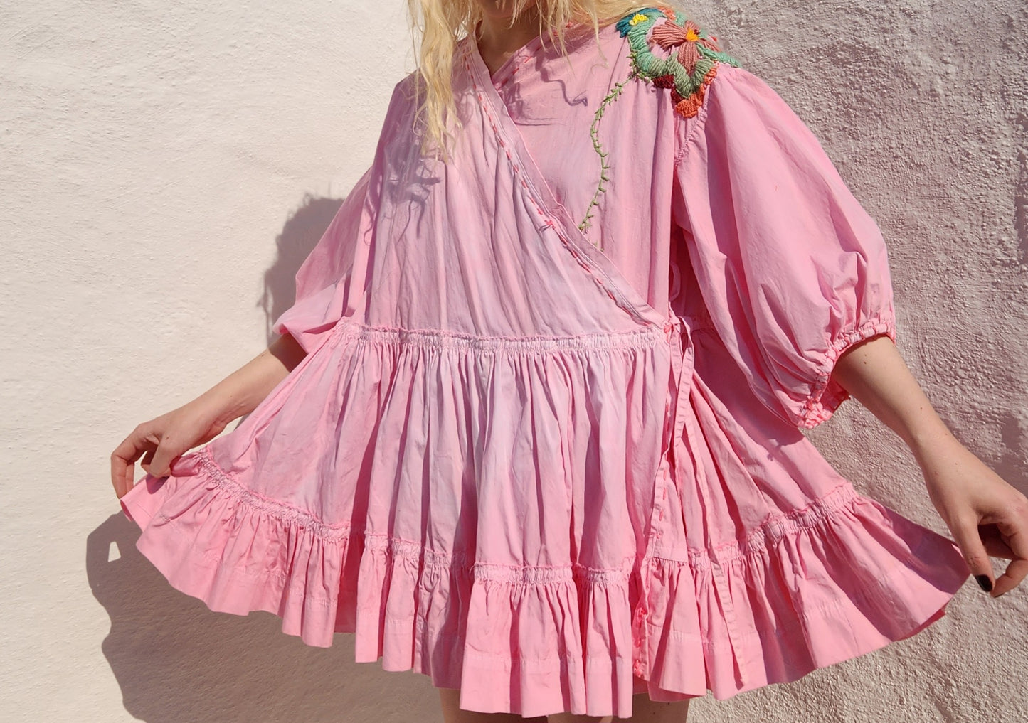 HAND DYED COTTON WRAP DRESS - Pink 03