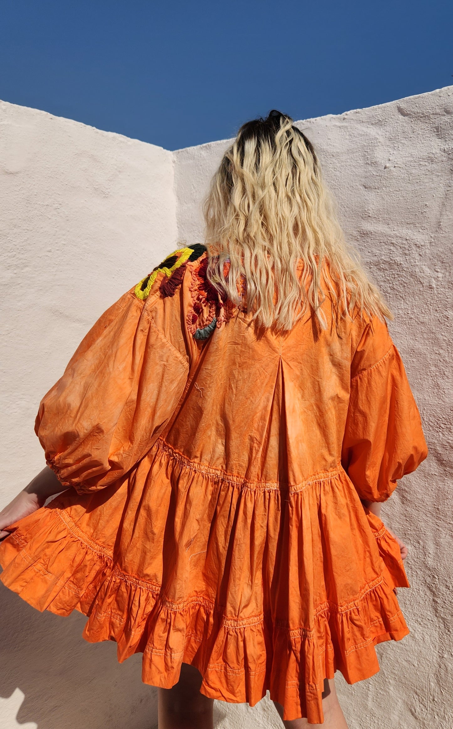 HAND DYED COTTON WRAP DRESS - Orange 01