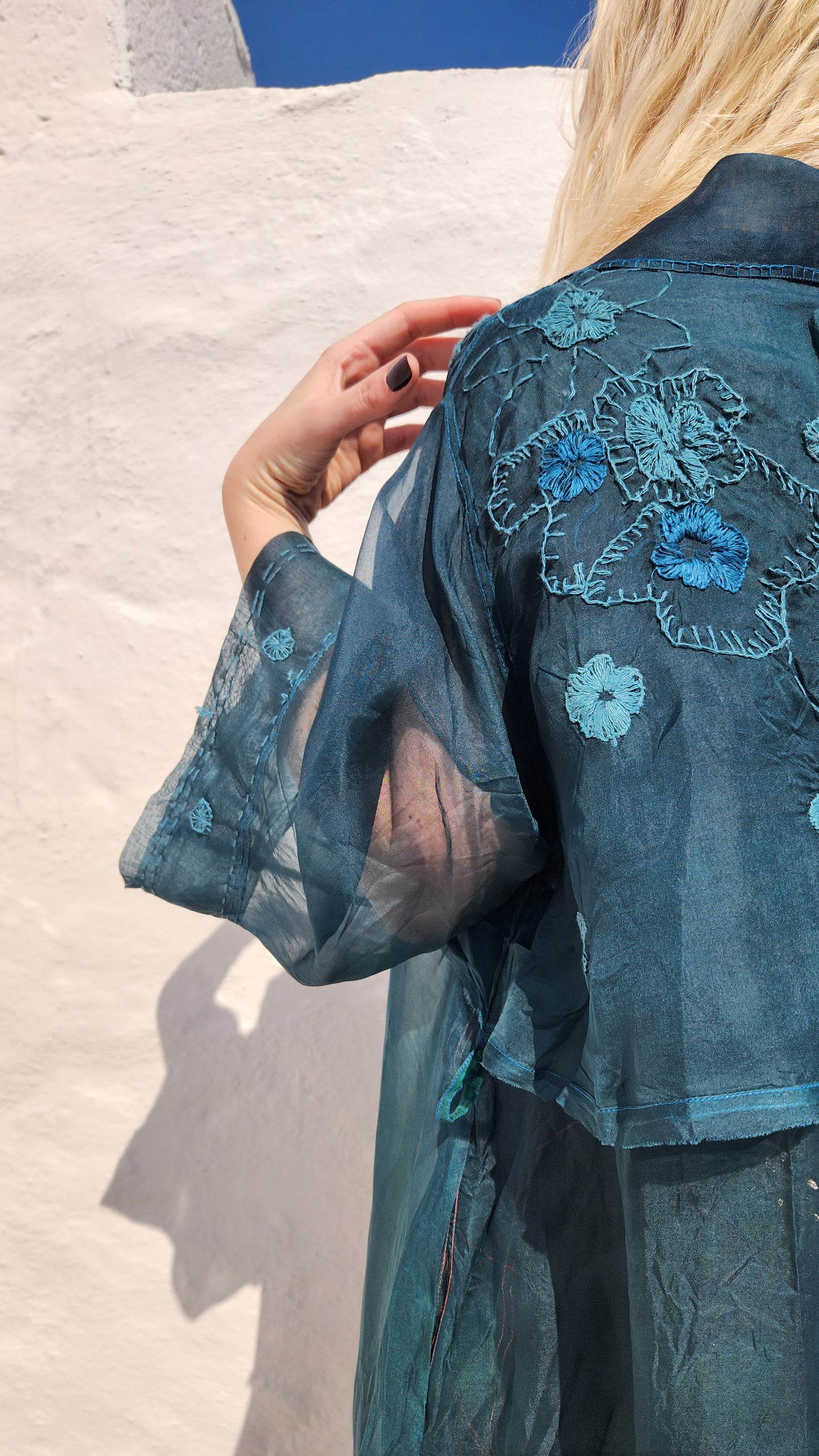 PETROL EMBROIDERED TRENCH COAT