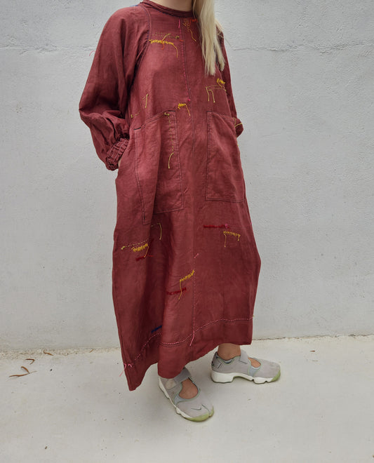 LINEN LIEF DRESS W/ EMBROIDERY