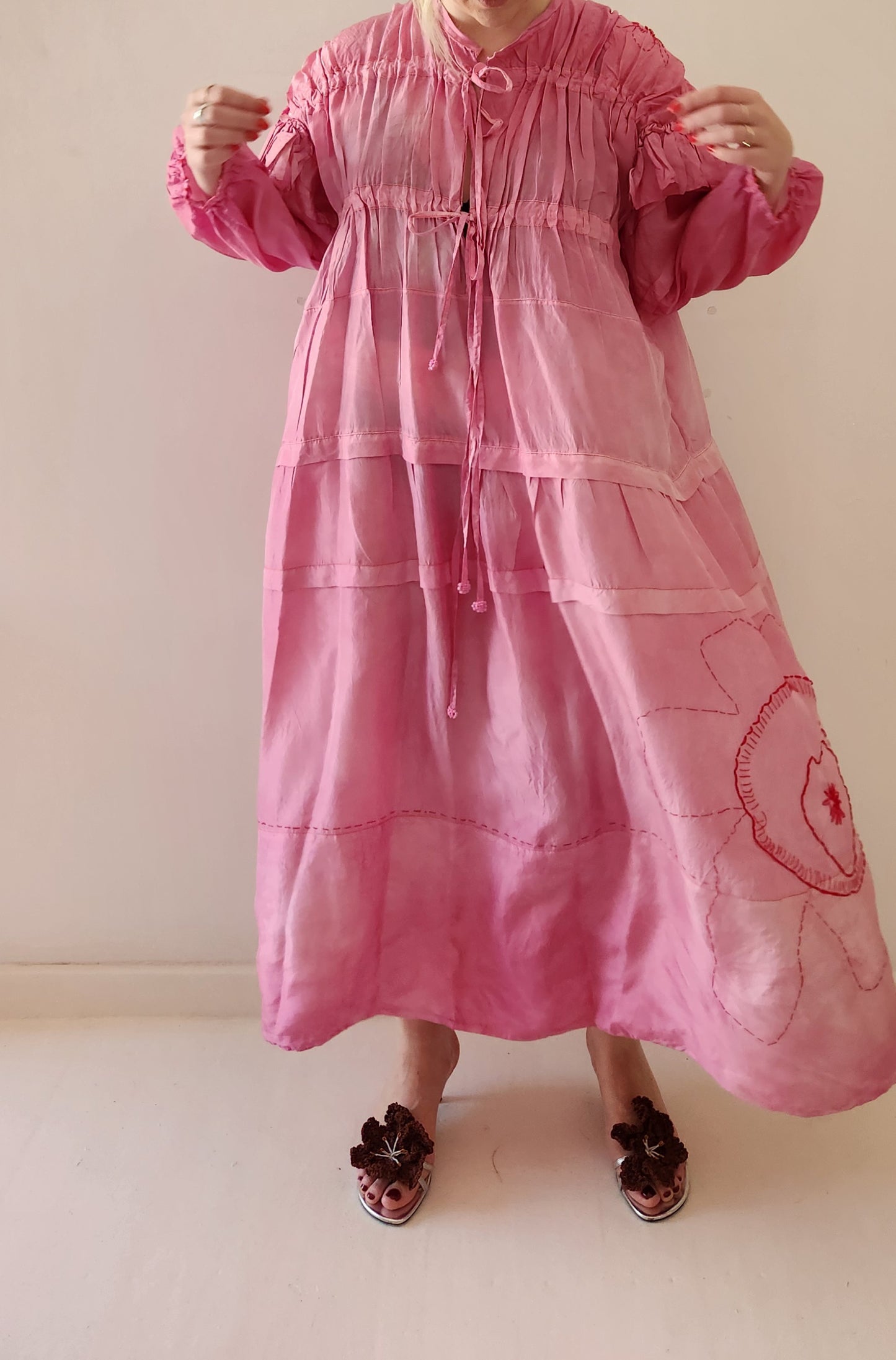 EMBROIDERED GATHER DRESS