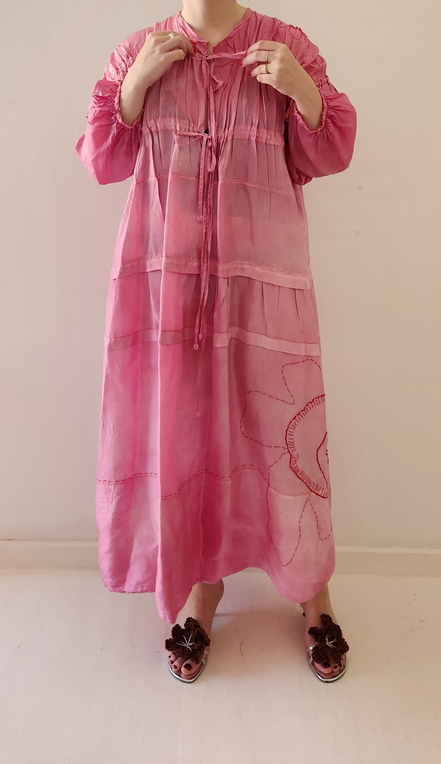 EMBROIDERED GATHER DRESS