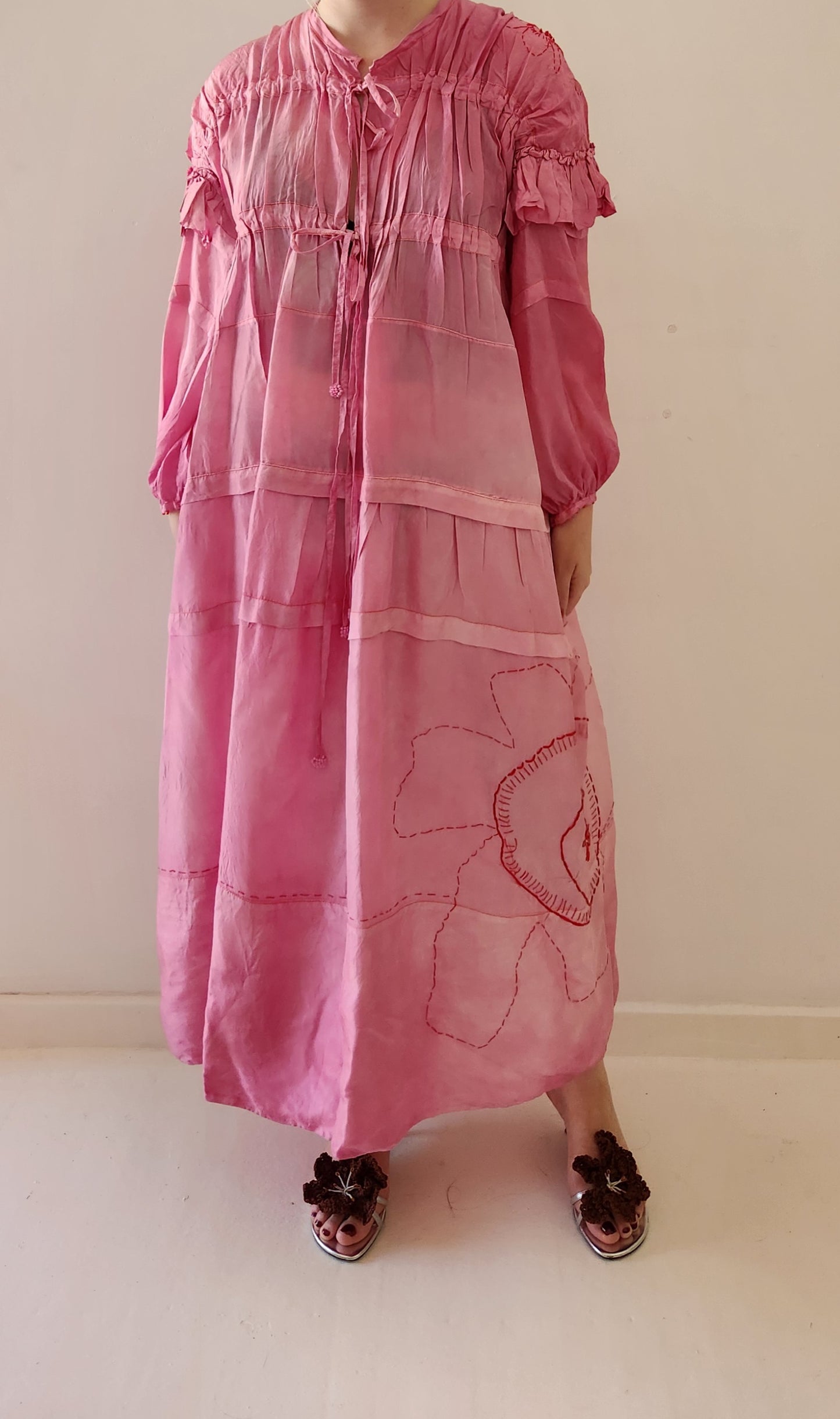 EMBROIDERED GATHER DRESS