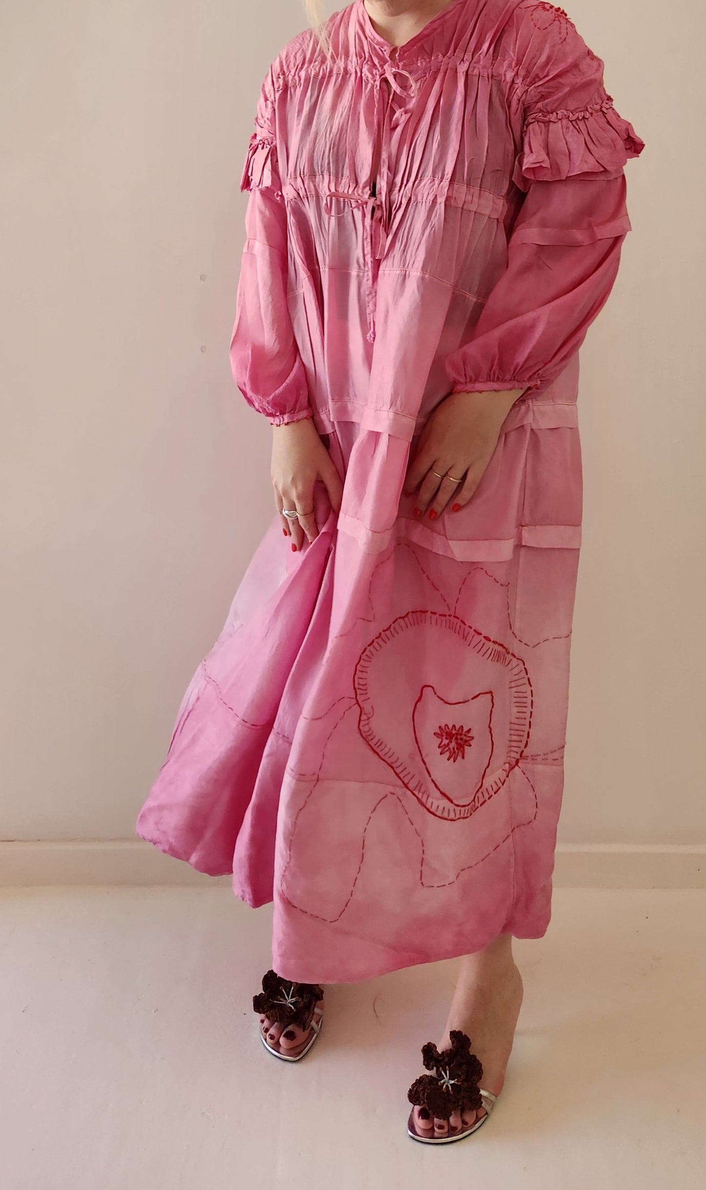 EMBROIDERED GATHER DRESS