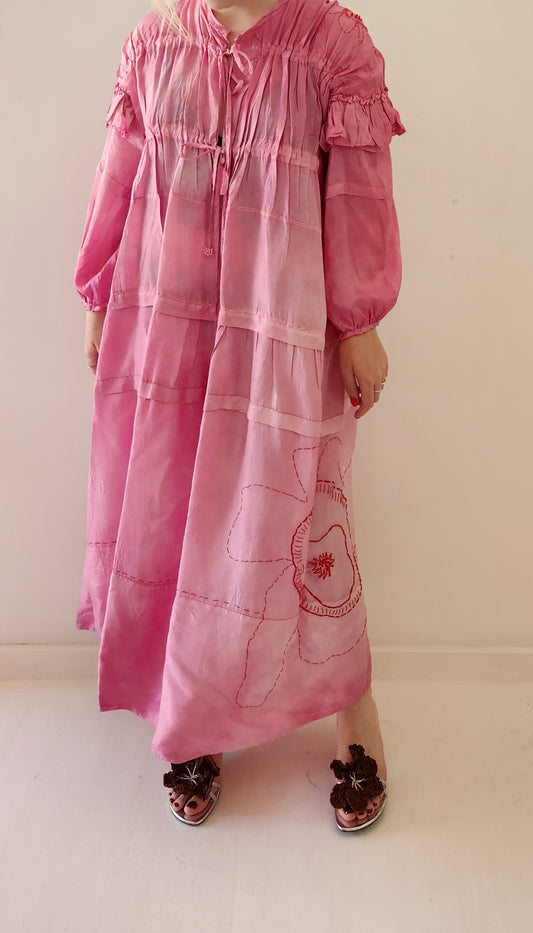 EMBROIDERED GATHER DRESS