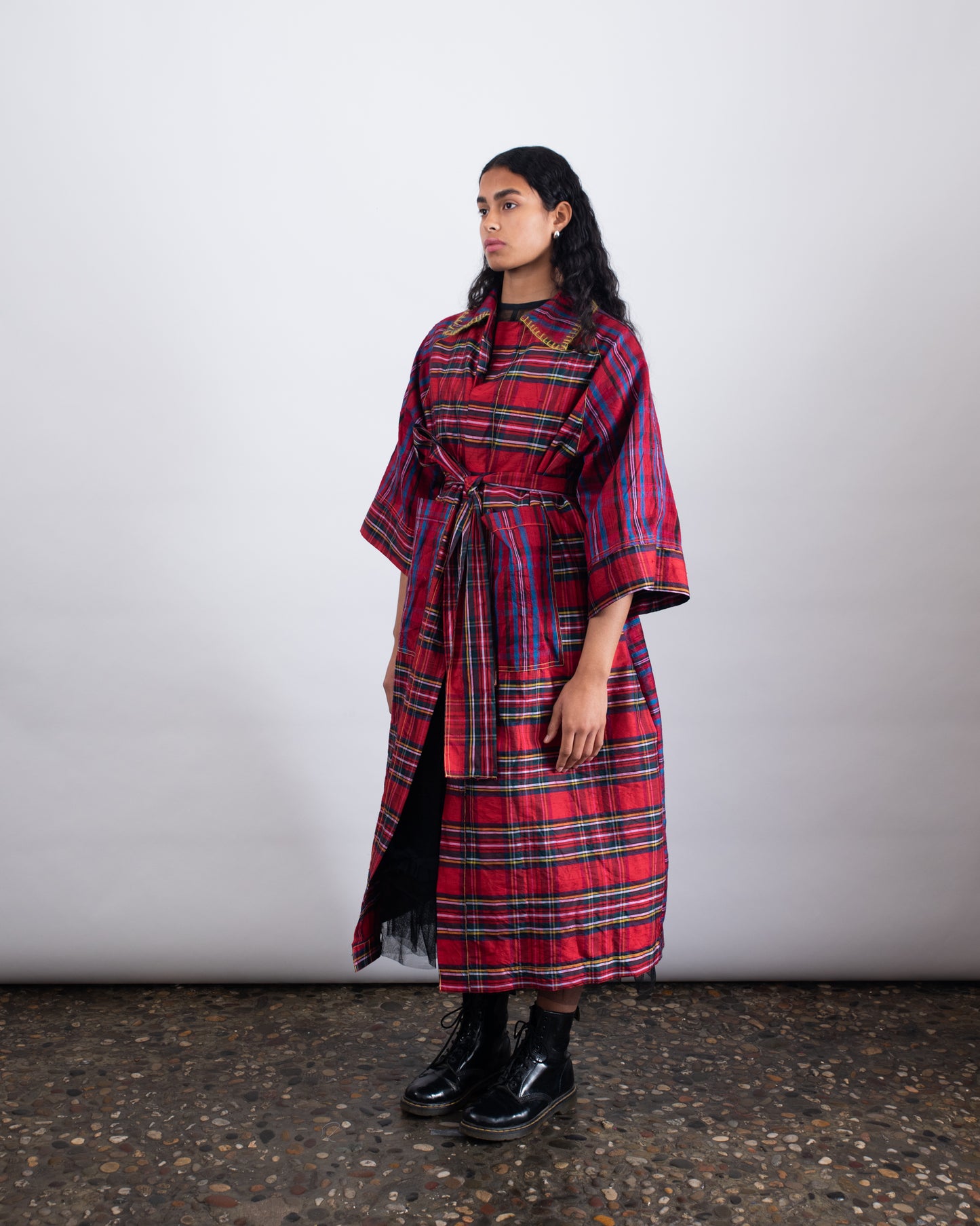 PLAID SILK COAT