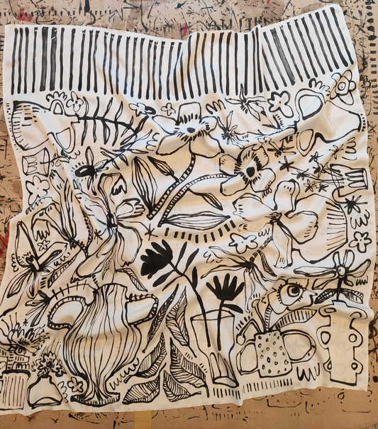 Hand painted silk scarf - BLOM STREEP 1