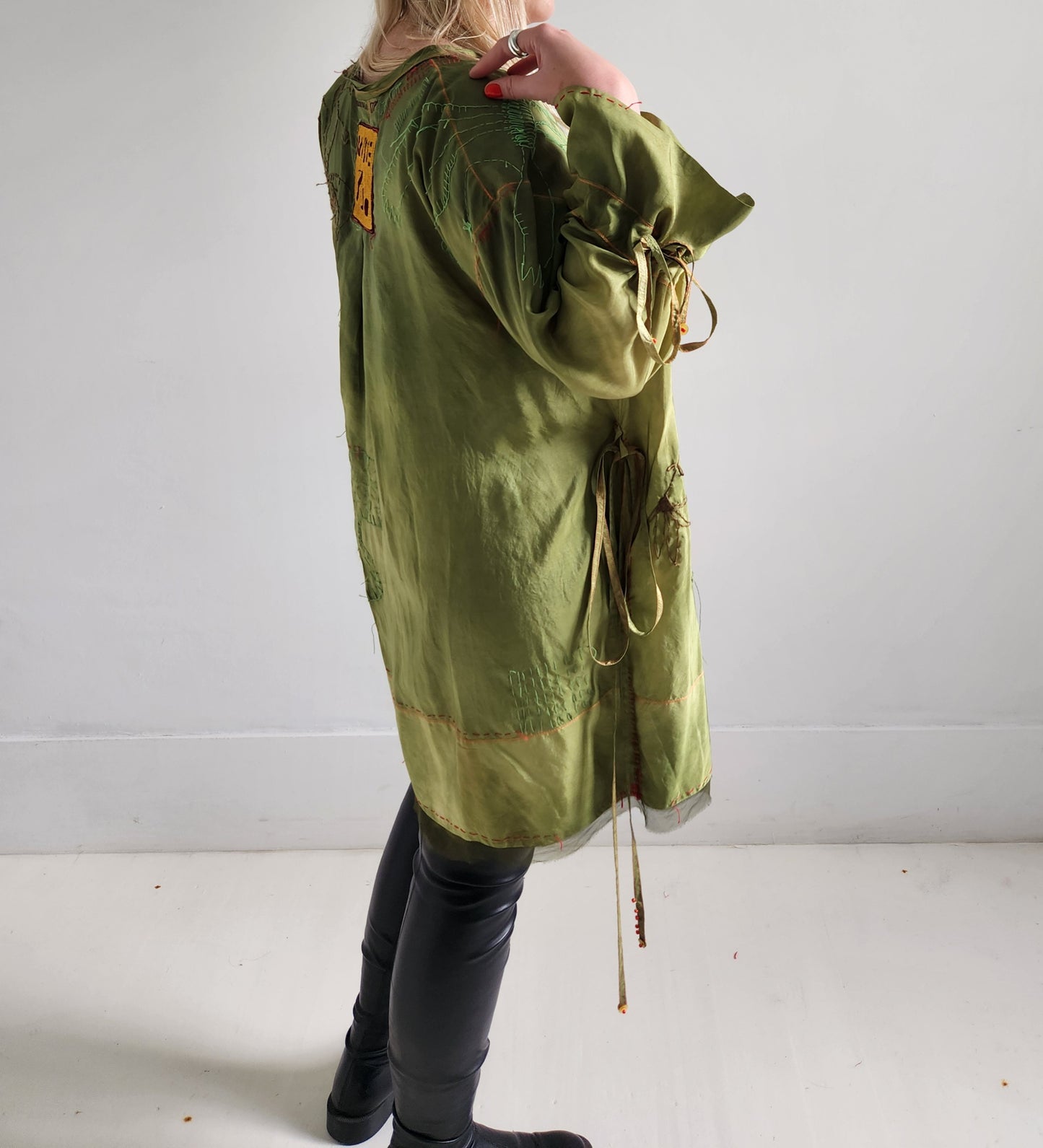 Green silk wrap dress