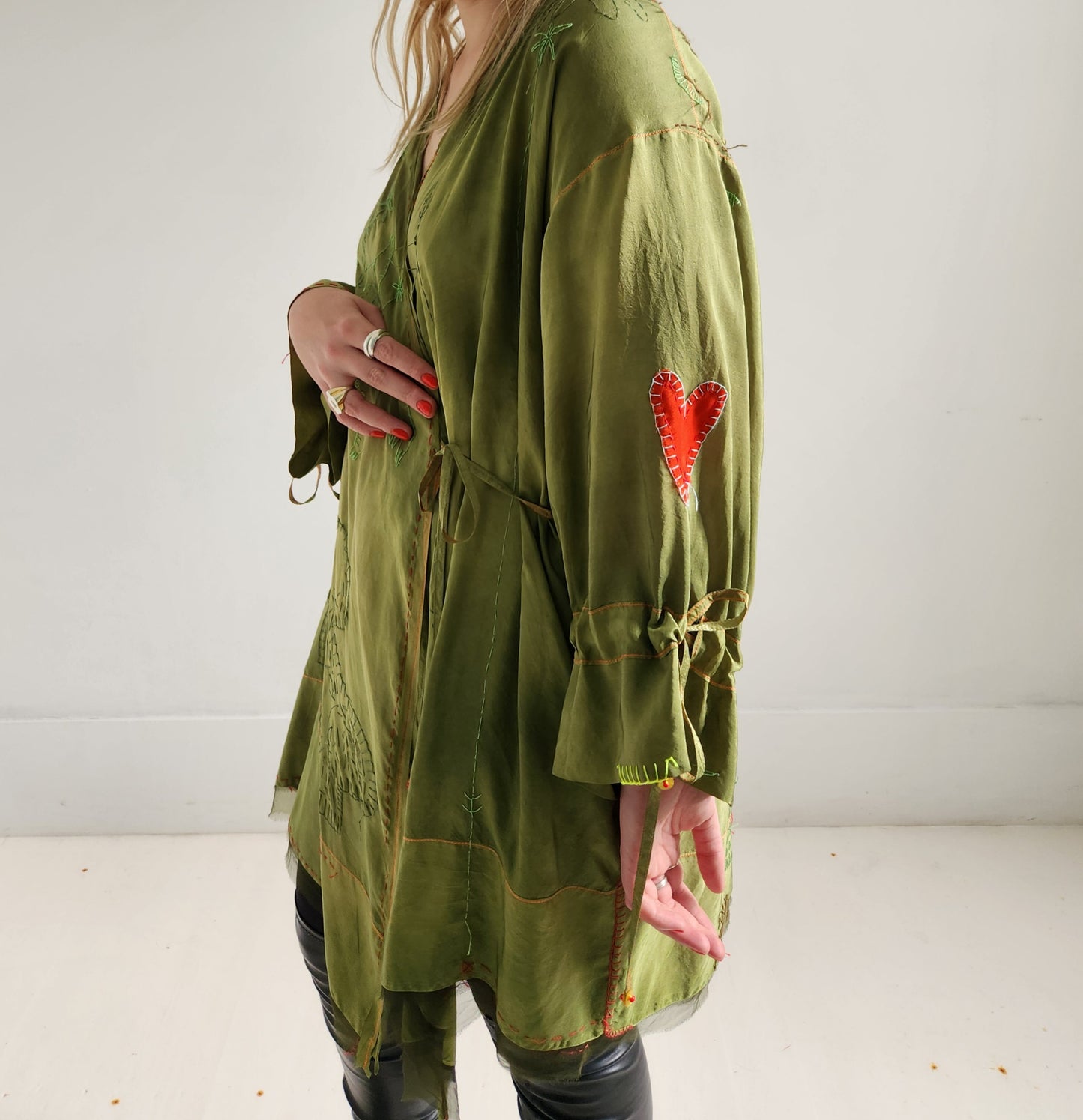 Green silk wrap dress