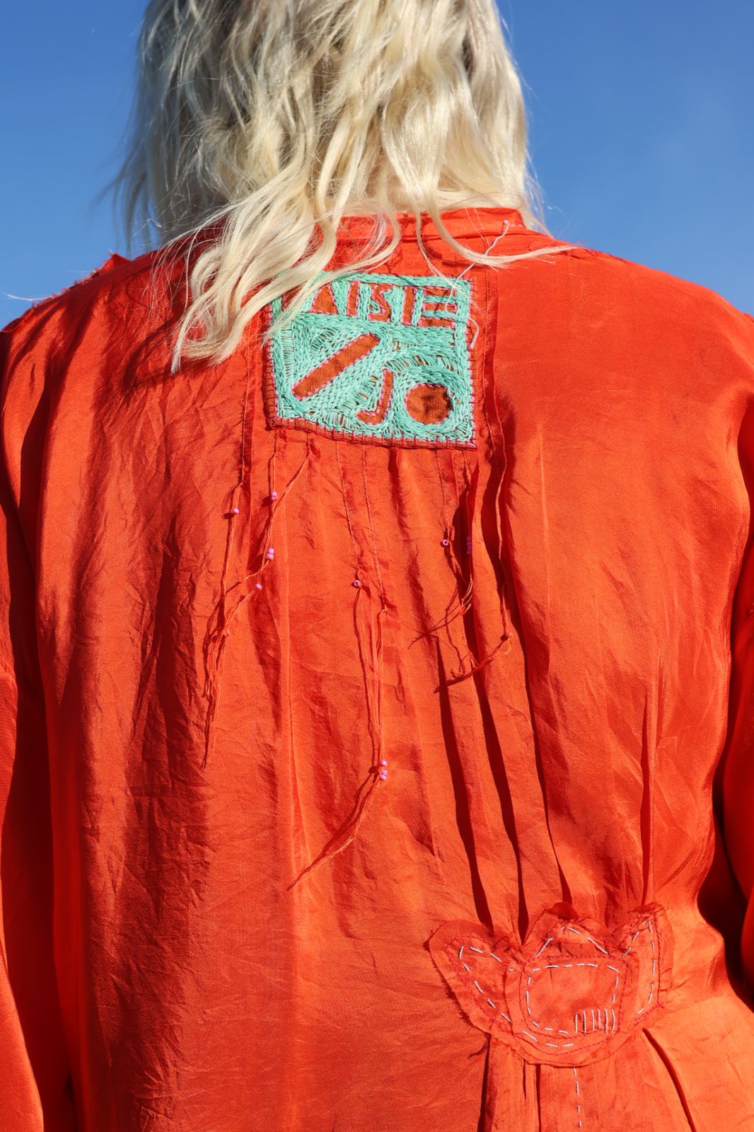 Blood orange silk wrap dress