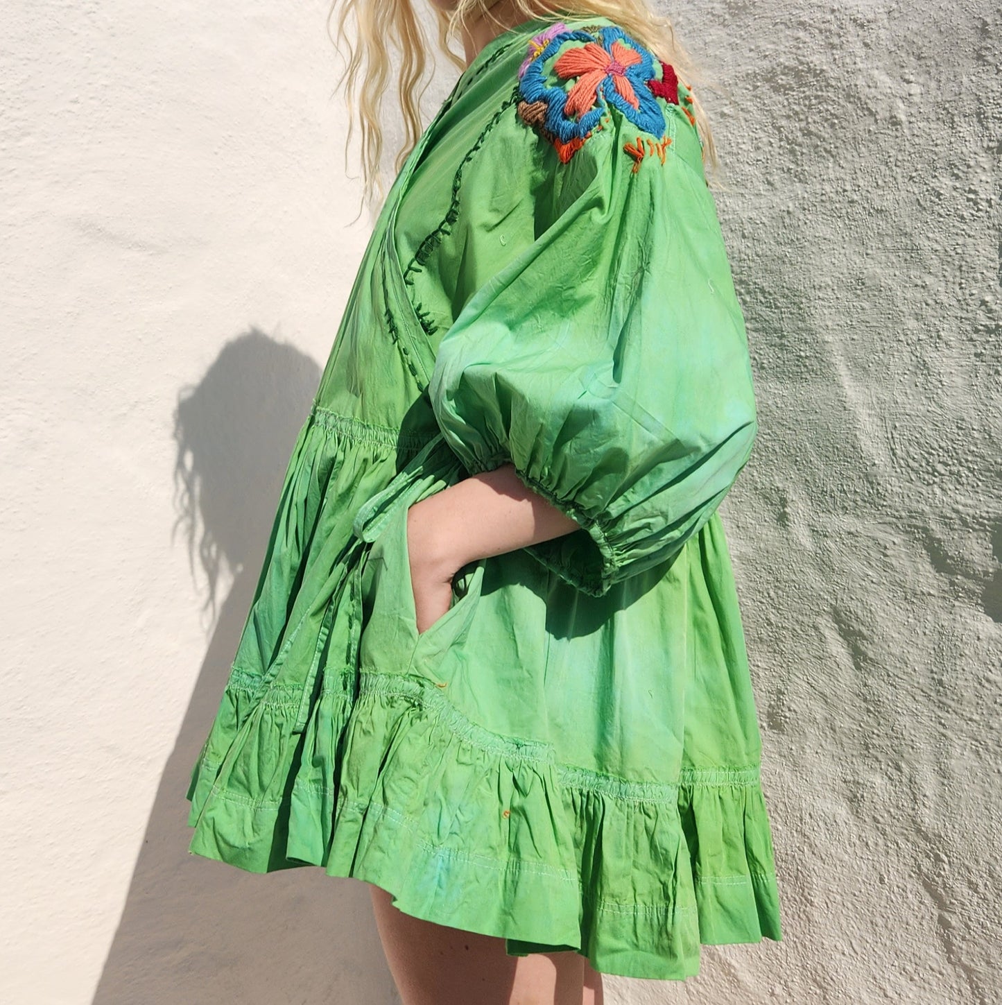 HAND DYED COTTON WRAP DRESS - Green
