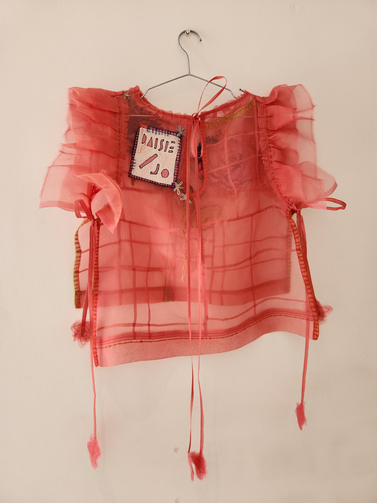 Patched silk organza top