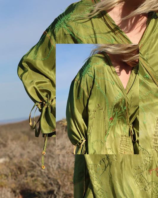 Green silk wrap dress