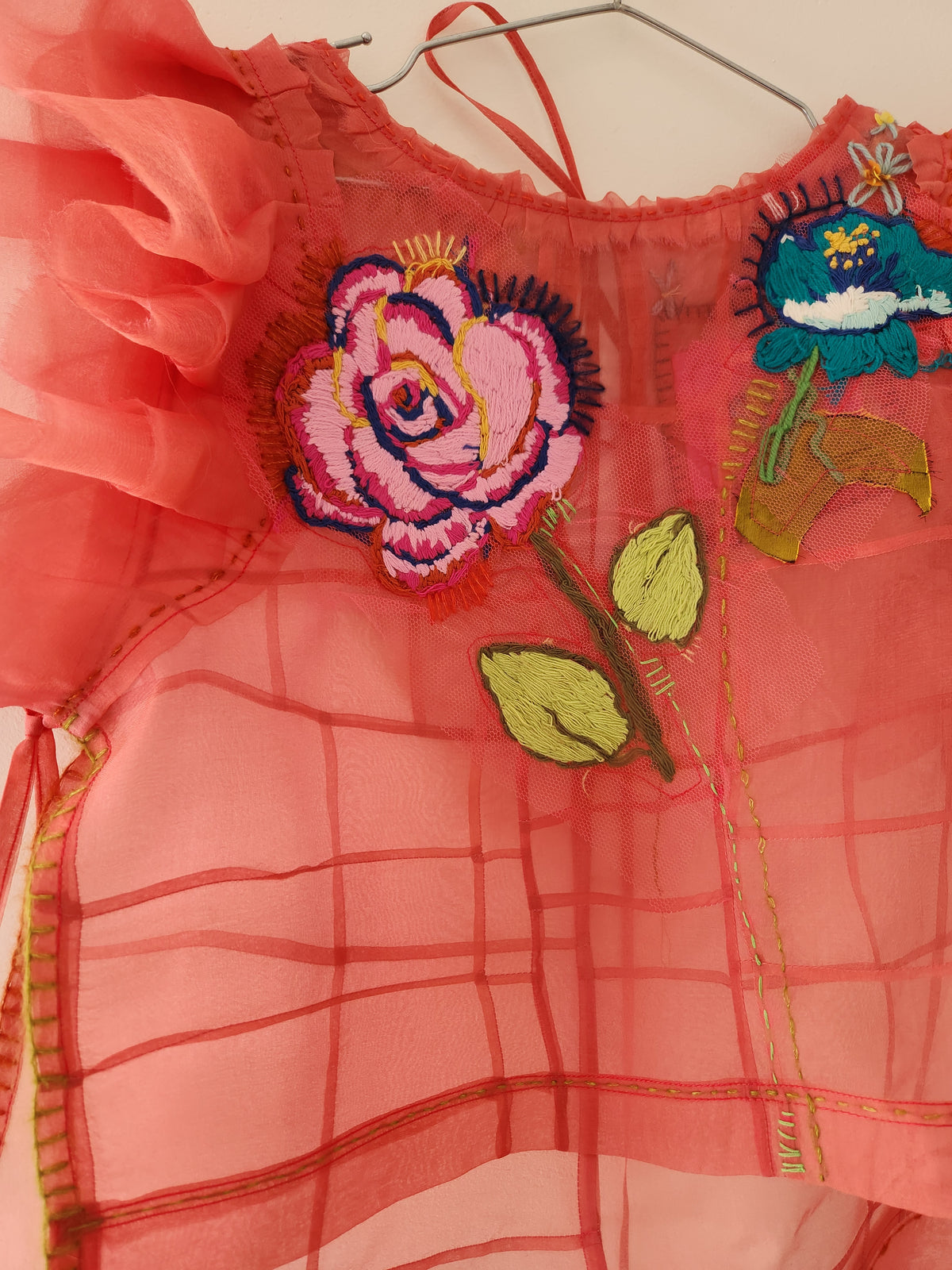 Patched silk organza top