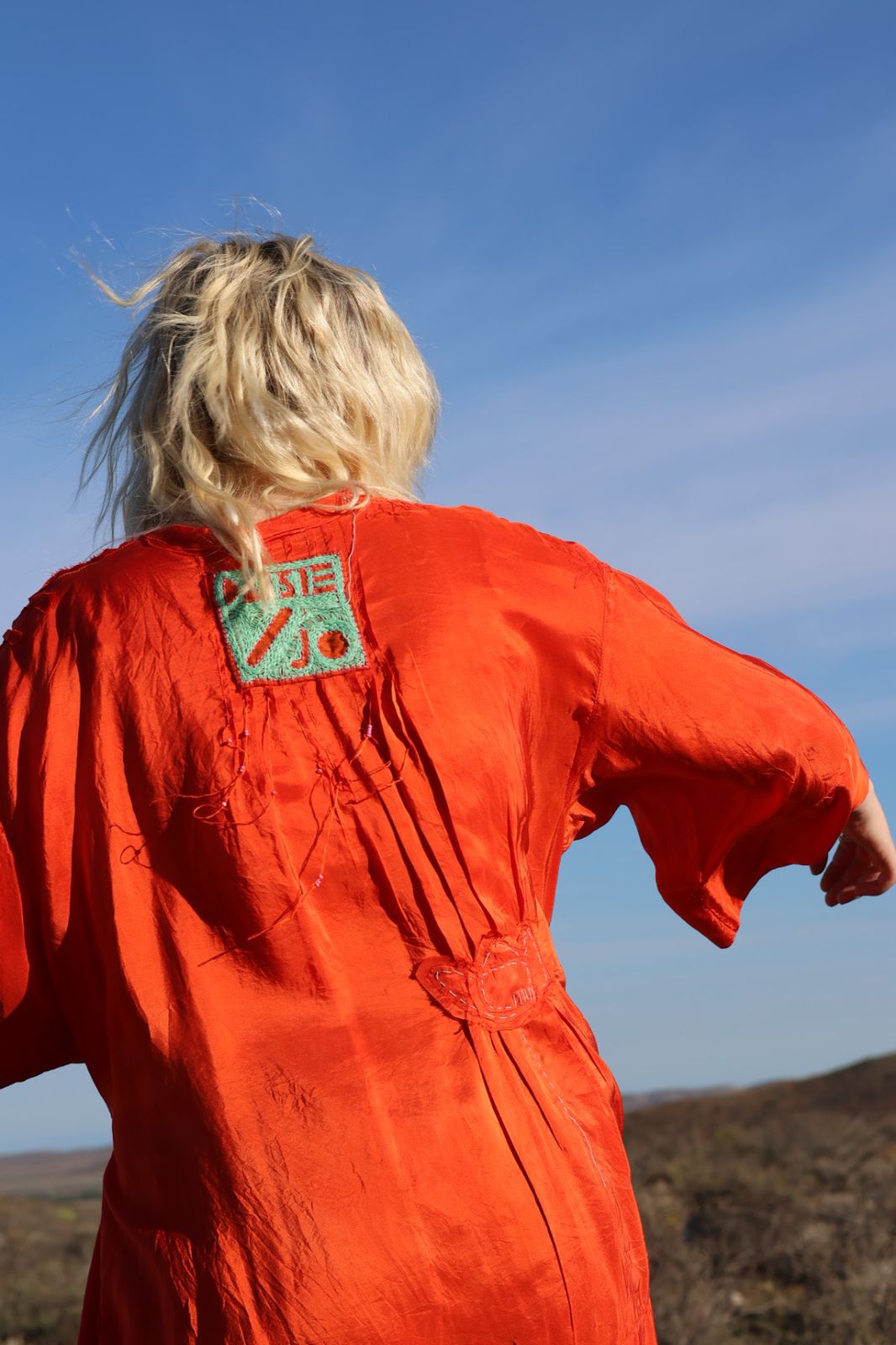 Blood orange silk wrap dress