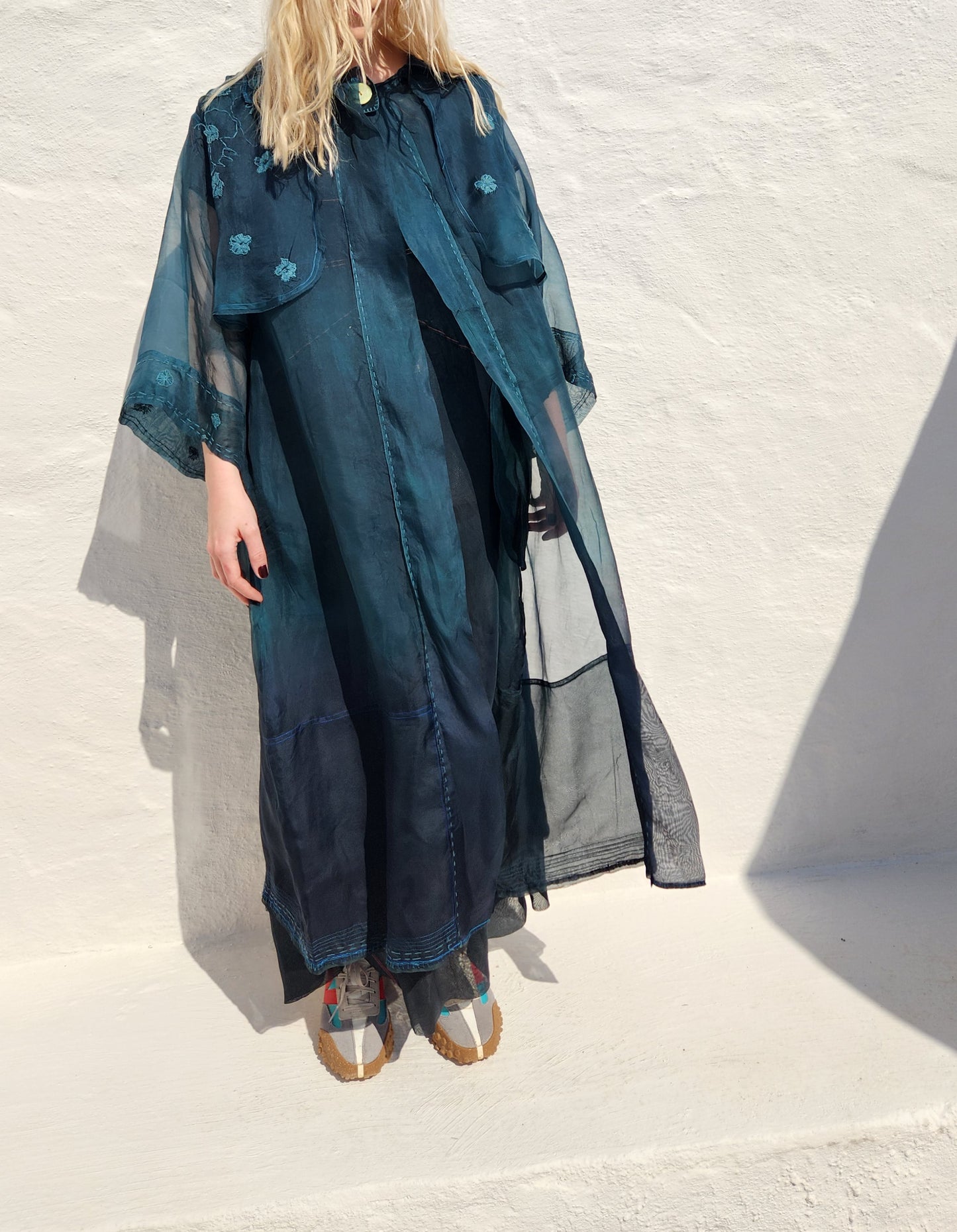 PETROL EMBROIDERED TRENCH COAT