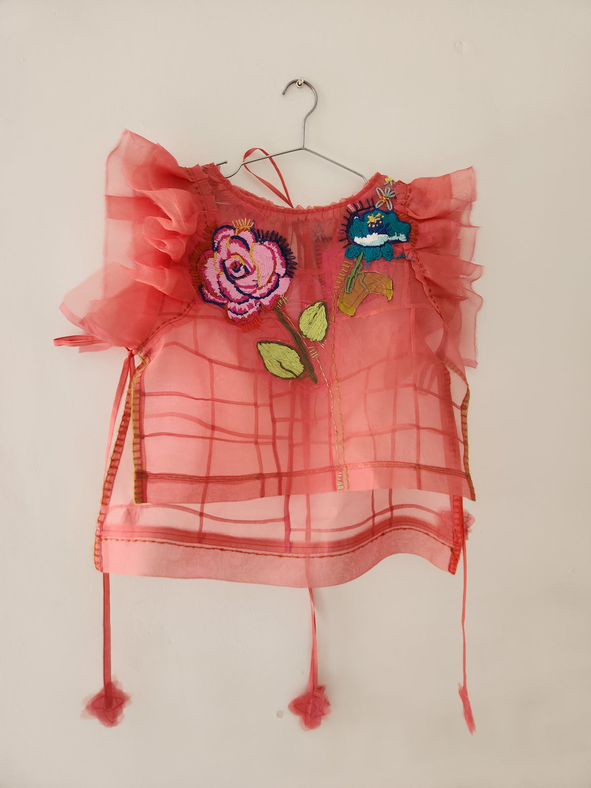 Patched silk organza top