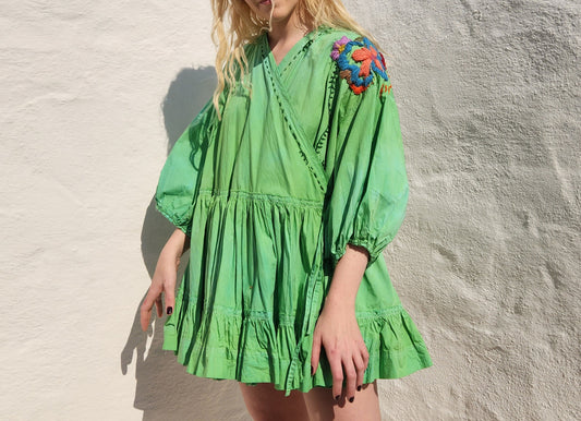 HAND DYED COTTON WRAP DRESS - Green