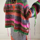 Merino wool Balloon sleeve stripe cardigan