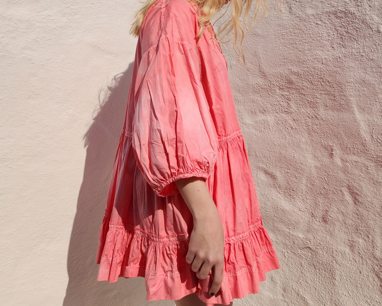 HAND DYED COTTON WRAP DRESS - Pink 01