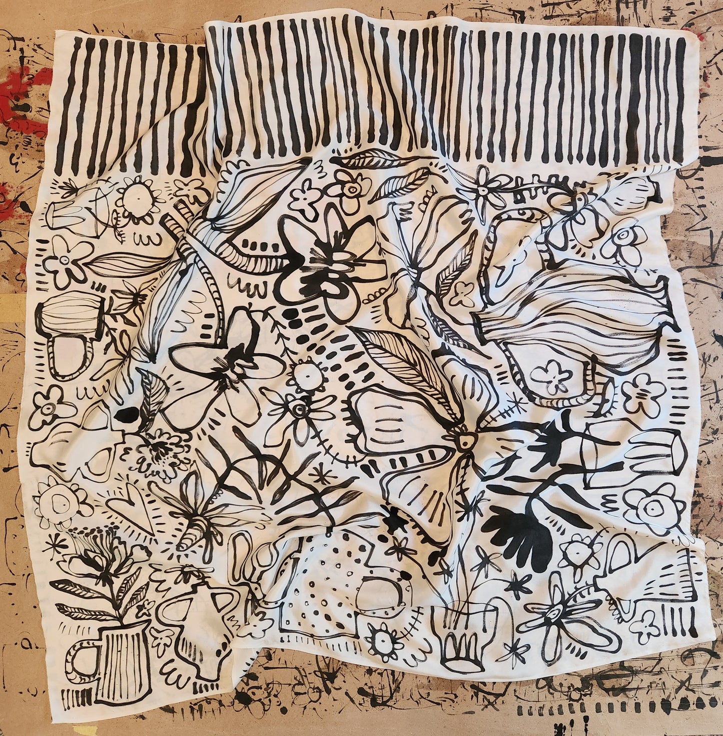 Hand painted silk scarf - BLOM STREEP 2