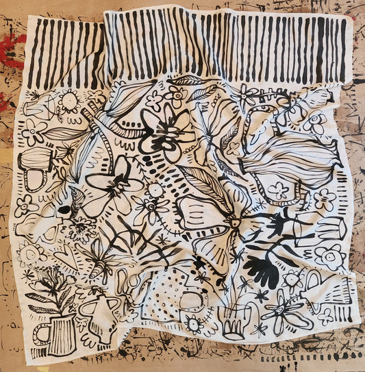 Hand painted silk scarf - BLOM STREEP 2