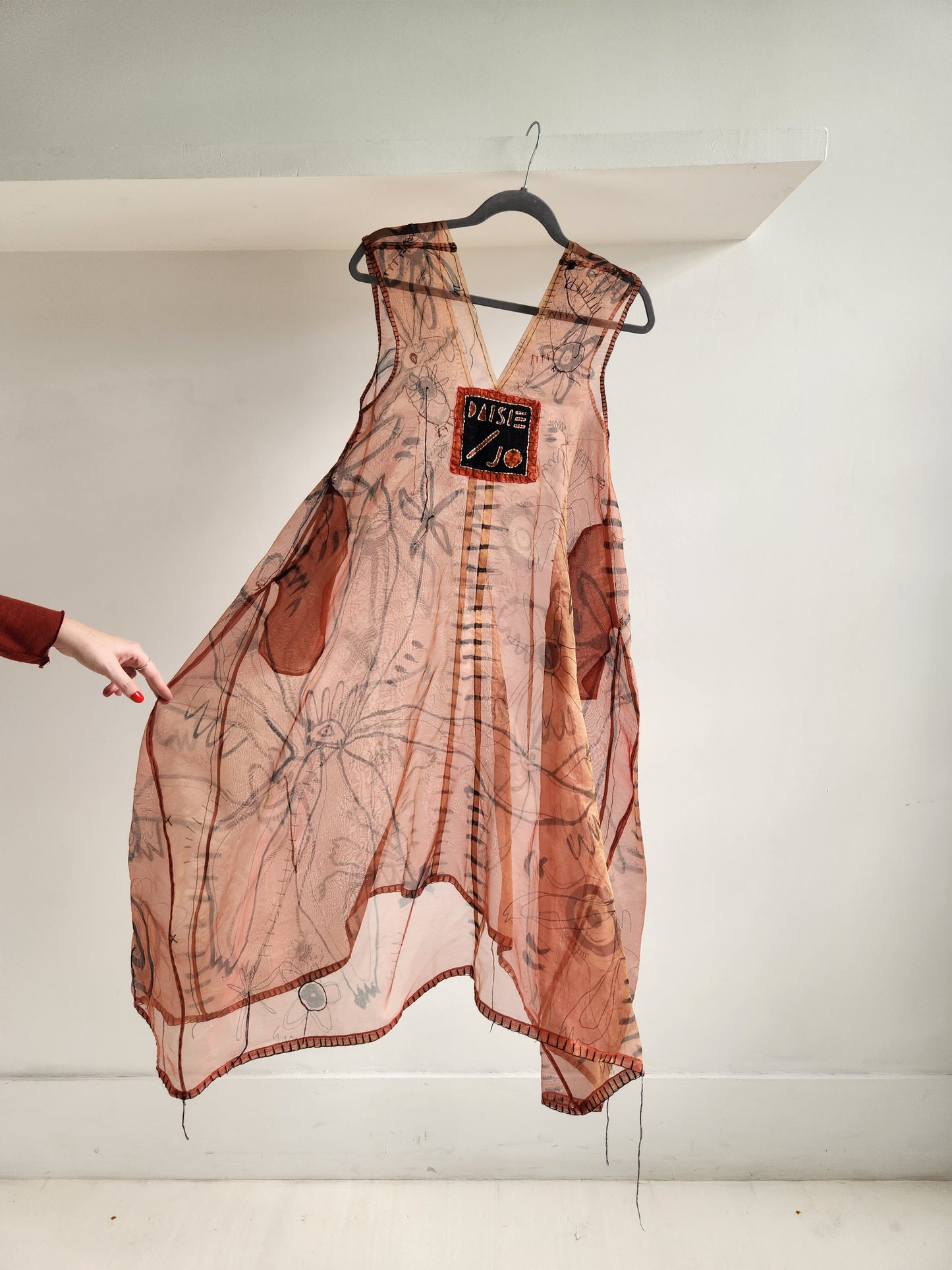 Hand painted silk organza dress