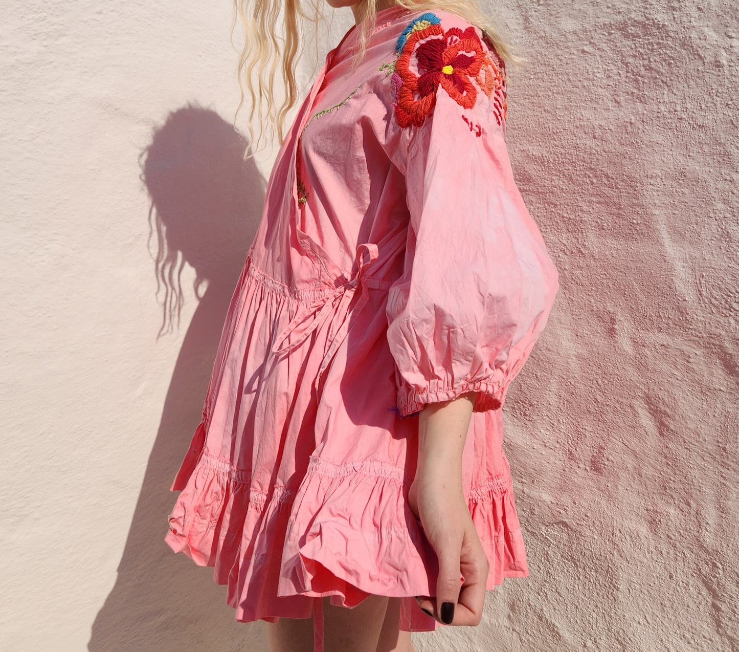 HAND DYED COTTON WRAP DRESS - Pink 02