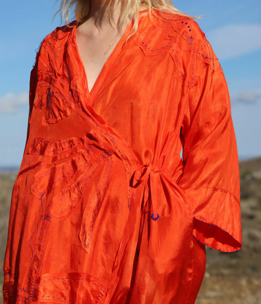 EMBROIDERED SILK WRAP DRESS