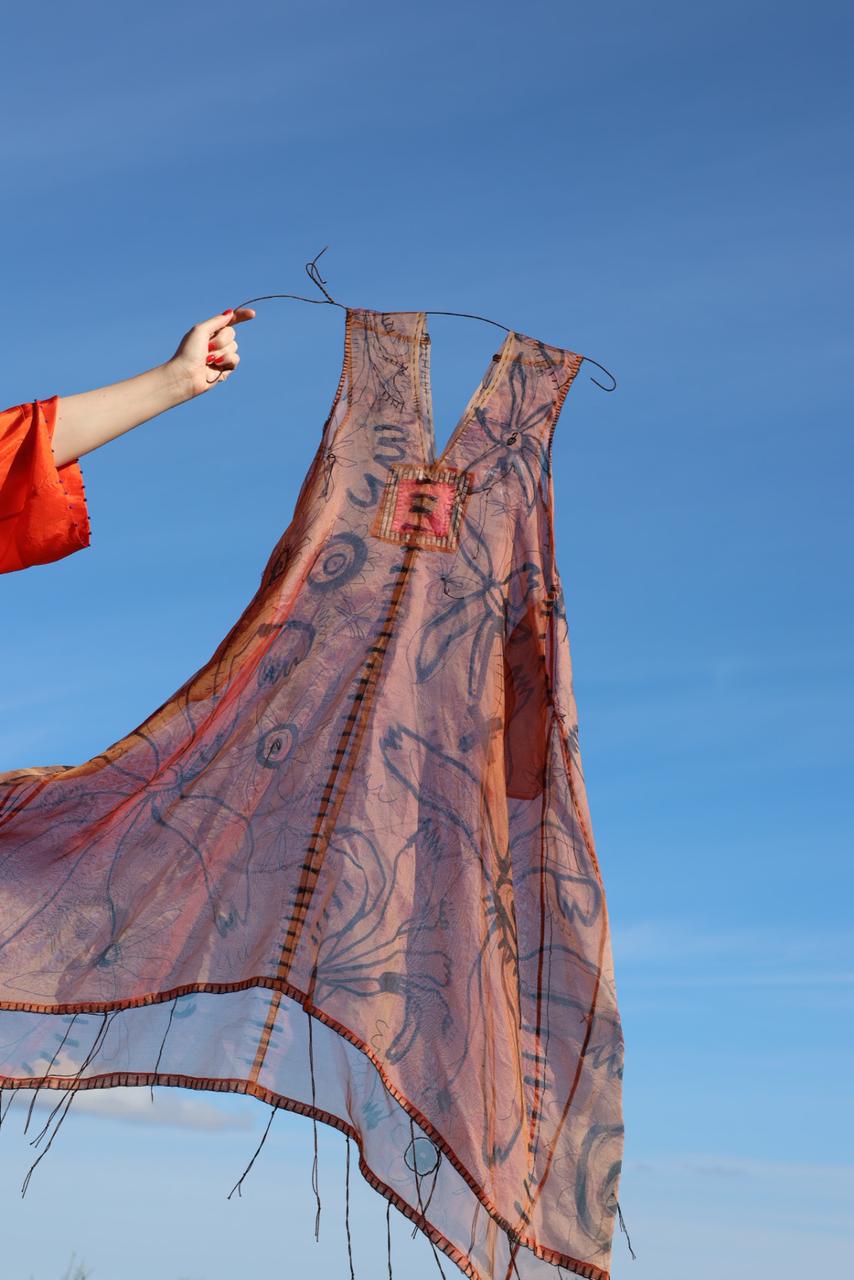 Hand painted silk organza dress