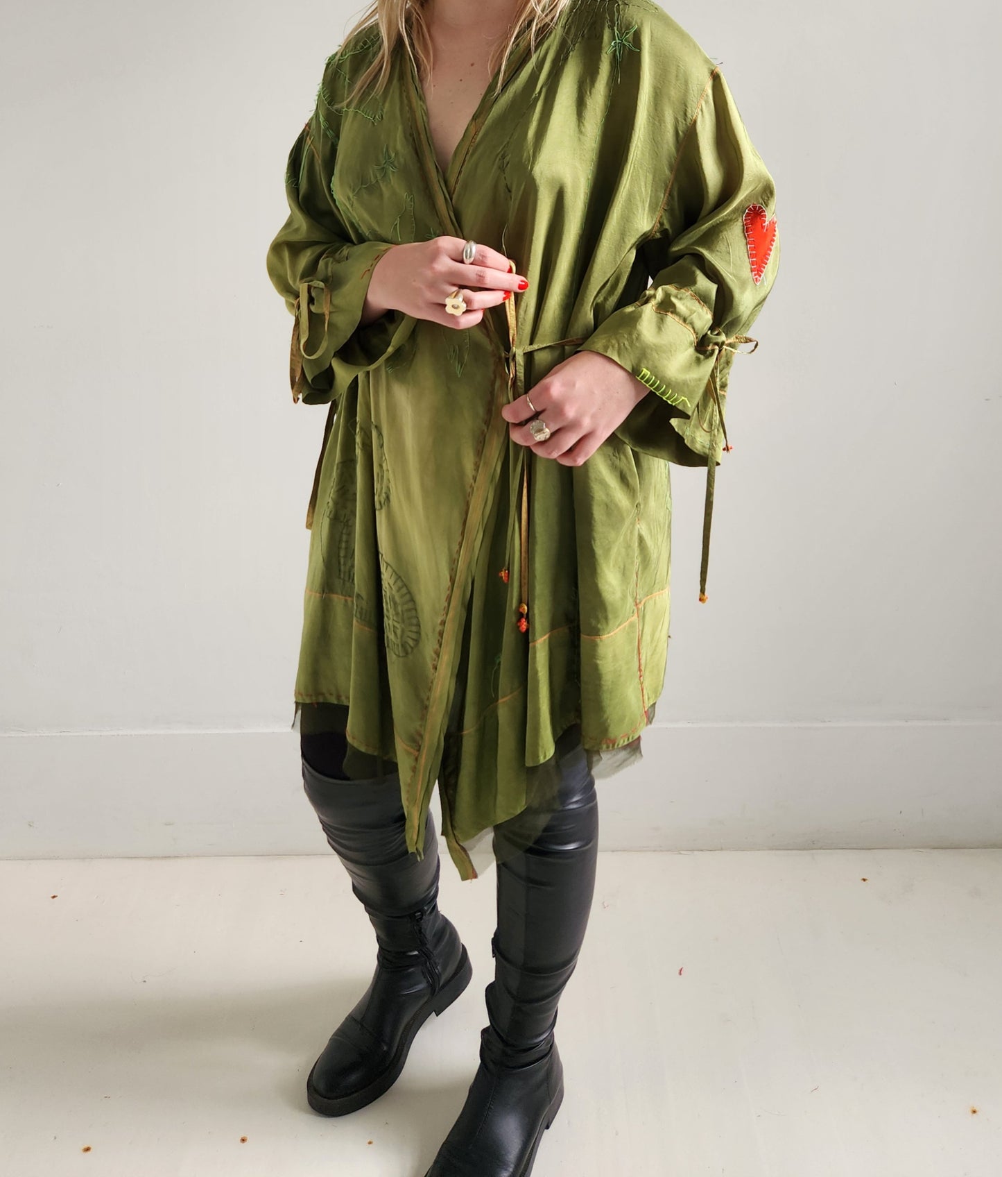 Green silk wrap dress