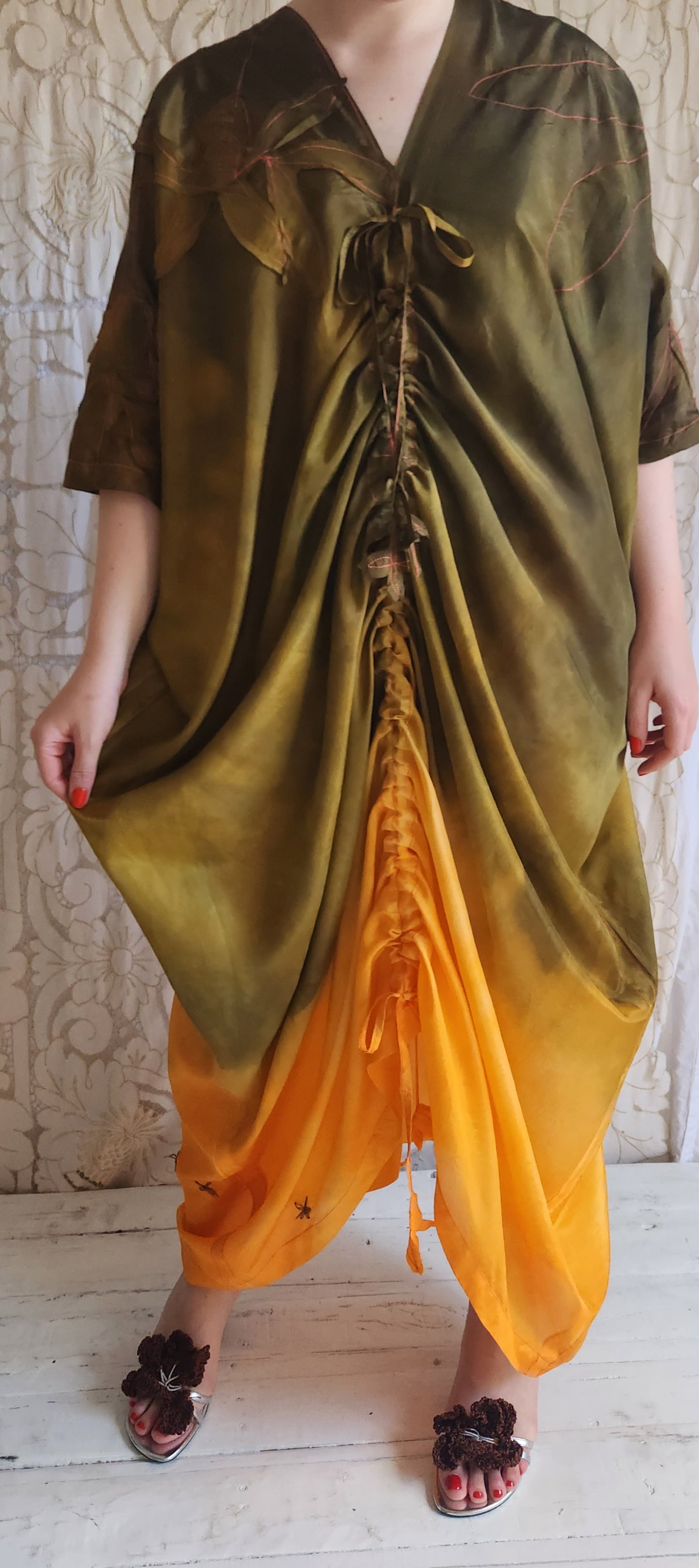 HAND DYED SILK GATHER DRESS