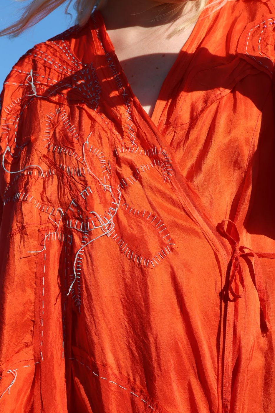 Blood orange silk wrap dress