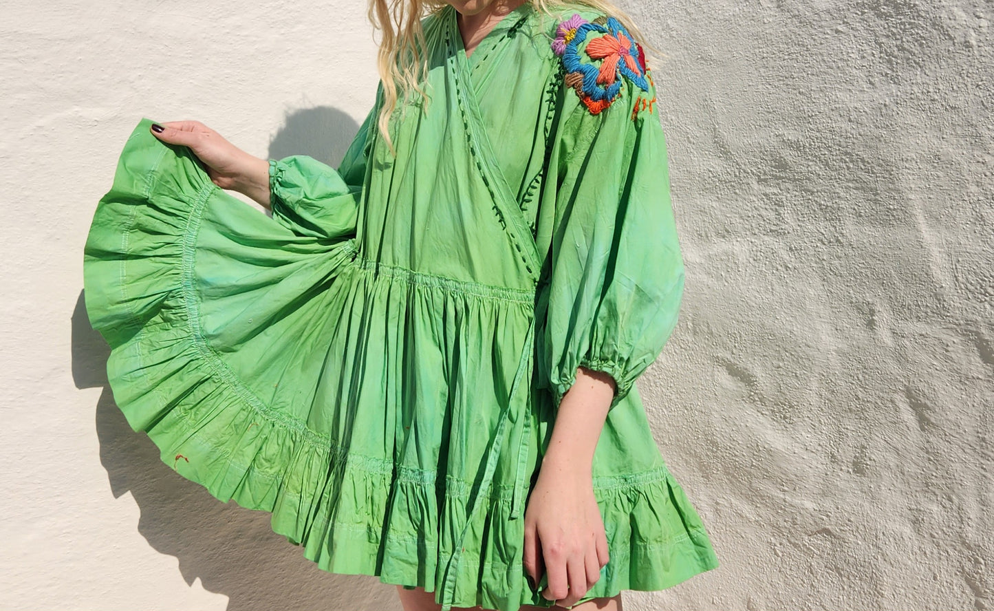 HAND DYED COTTON WRAP DRESS - Green