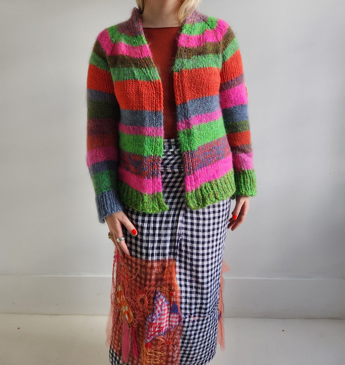 Merino wool striped cardigan